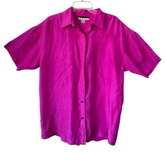 New York Studio Pink Short Sleeve Blouse 100% Silk Y2K  Size M - Picture 1 of 15